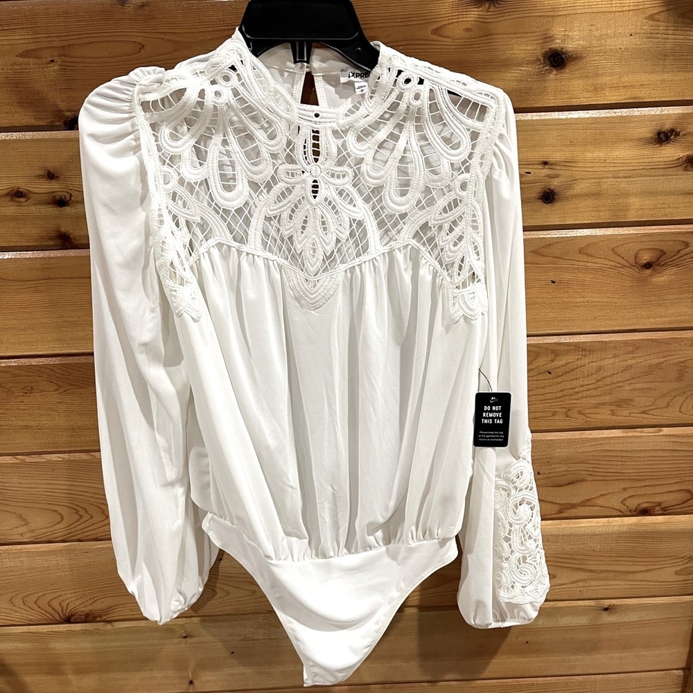 Small Express white bodysuit blouse New with tags